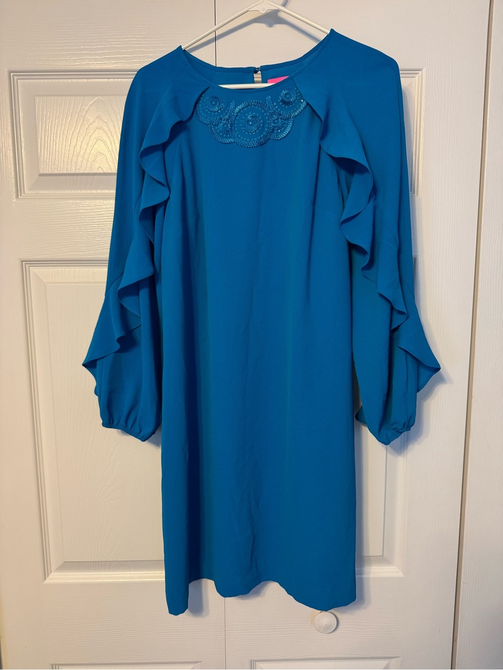 Lilly Pulitzer Turquoise Blue Ruffle Sleeve Midi Dress